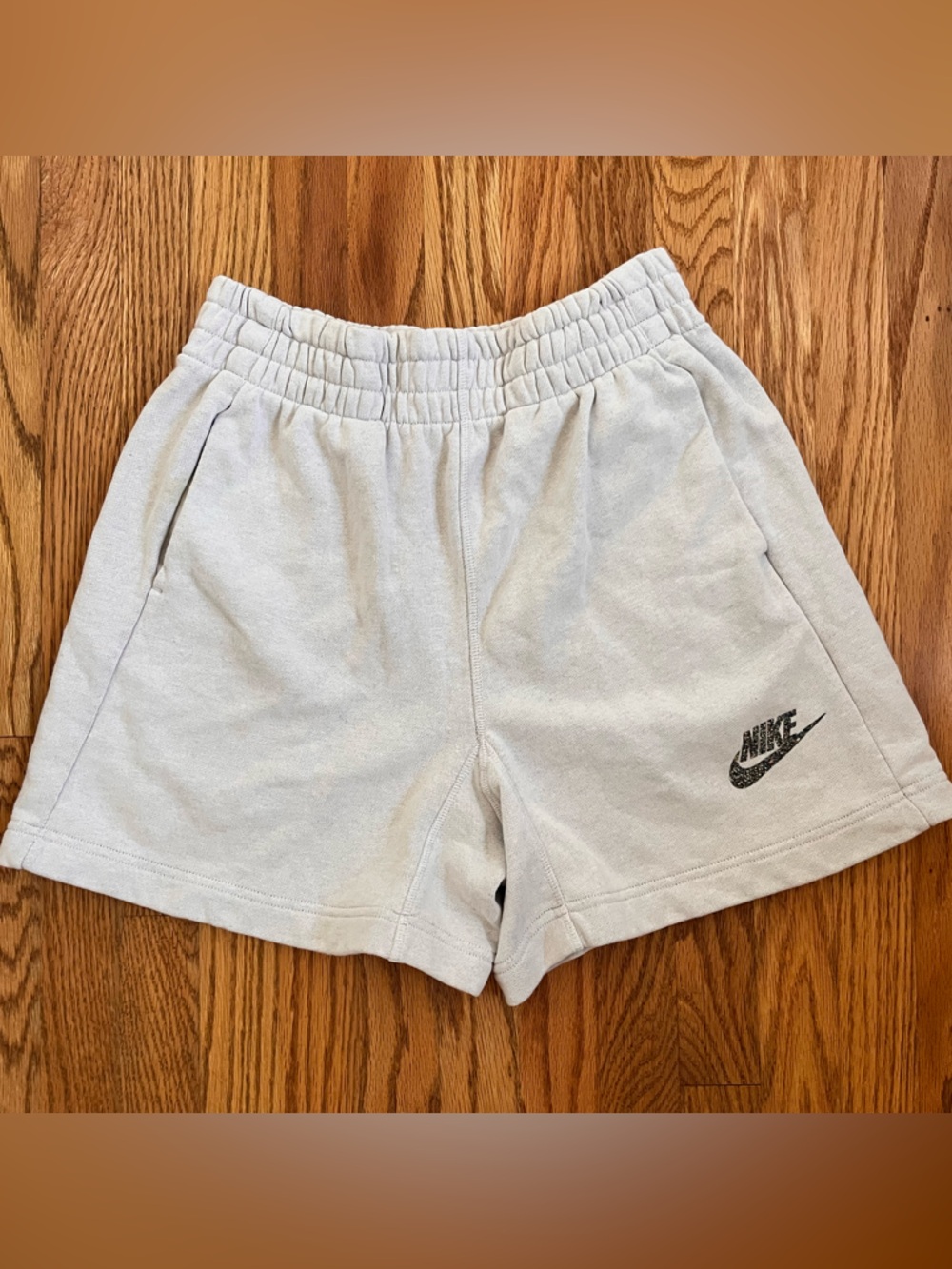 Nike Light Gray Athletic Shorts with Black Logo Sz M